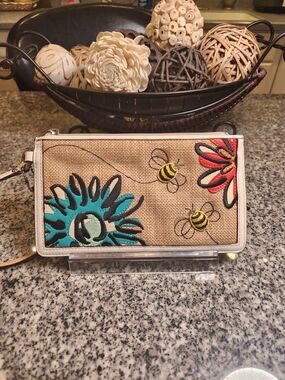 Coach Rare Vintage Y2K Straw Bumblebee & Flower Wristlet